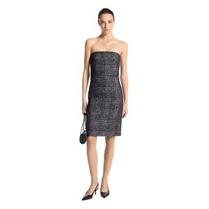 Michael Kors Glen Plaid Strapless Tweed Sheath Dress Wool Blend Size 8